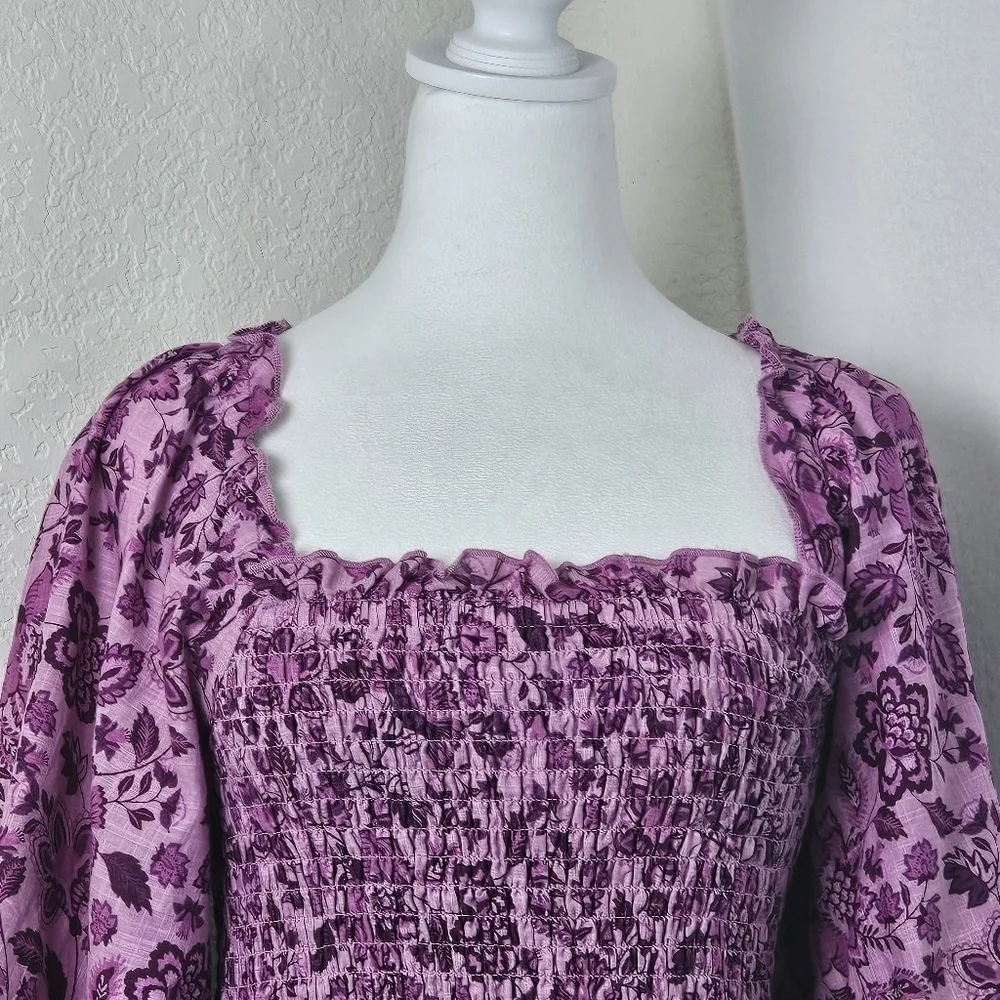 Free People Smock It to Me Mini Dress Sz XS Purple Floral Boho, Whimsycore,